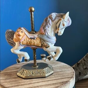 Stanley Carousel Horse Figurine in White and Gold with bronze base